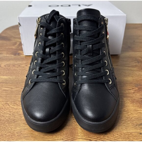ALDO Ailannah Size 7 Black Faux Leather Lace Up/Zip Hi Top Sneakers Women’s - Picture 3 of 9